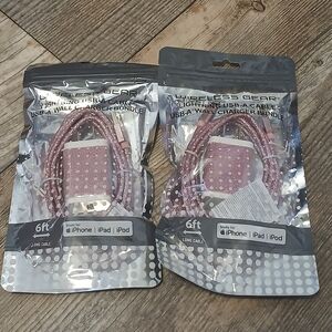 2 Pink Lightning USB-A Charging Cable & Wall Charger Bundle